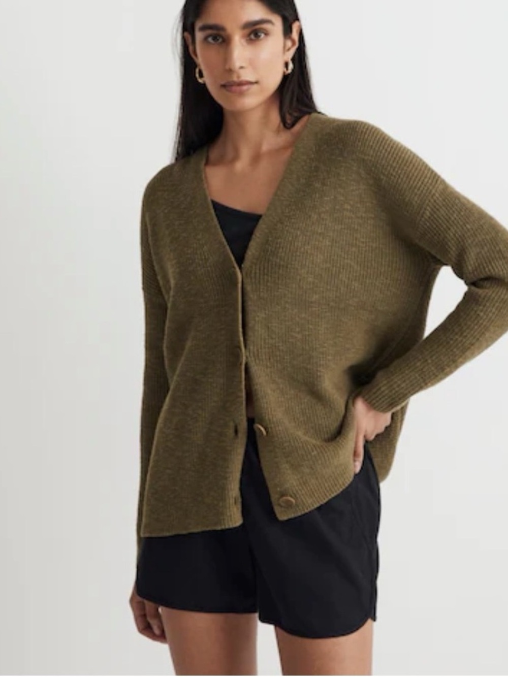 Madewell V-Neck Button-Front Long Cardigan Sweater XXS Green